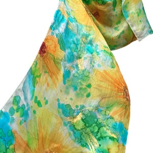 Abstract sunflowers hand painted silk scarf image 3