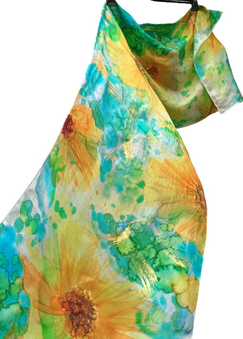 Abstract sunflowers hand painted silk scarf image 3