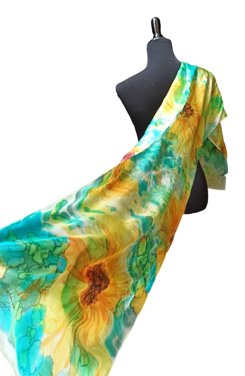 Abstract sunflowers hand painted silk scarf image 1