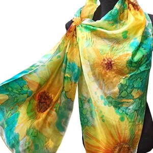 Abstract sunflowers hand painted silk scarf image 4