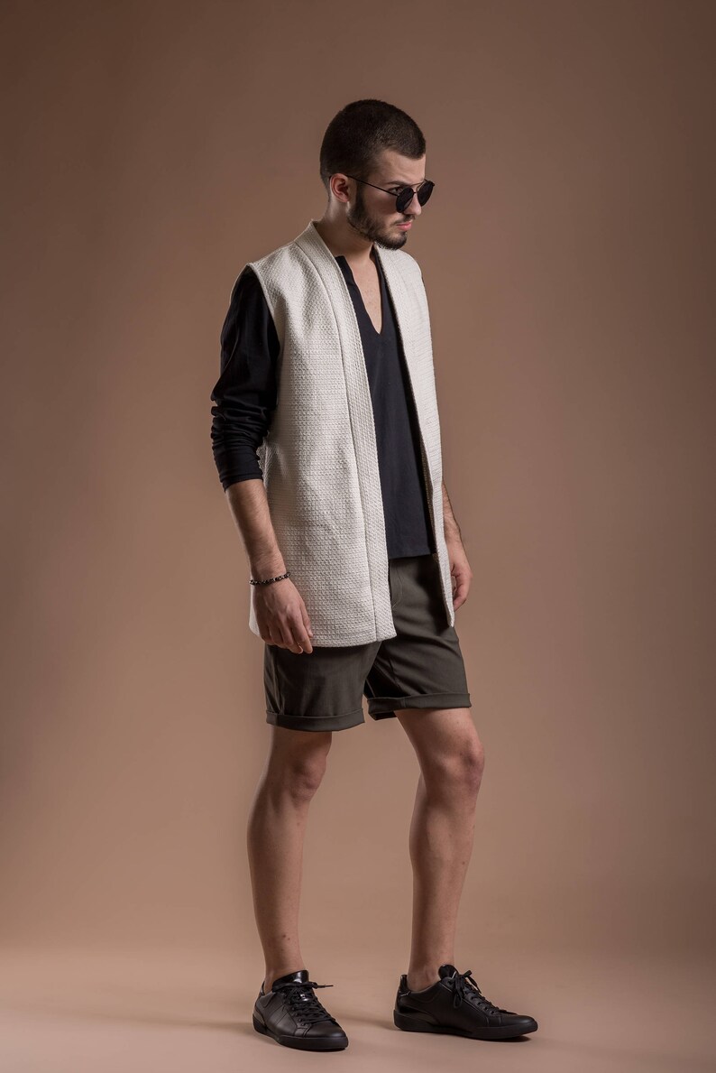 White kimono jacket White kimono vest Sleeveless kimono Minimalist vest Sleeveless kimono blazer Avant-garde for men