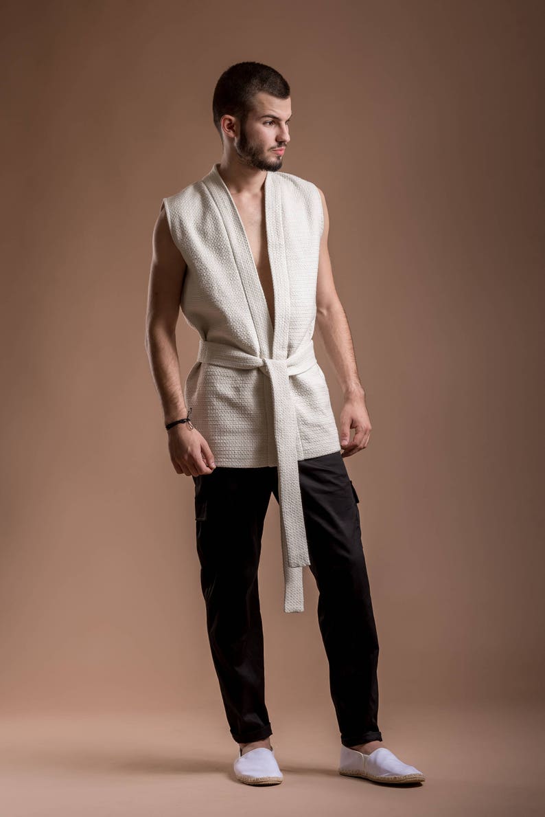 White kimono jacket White kimono vest Sleeveless kimono Minimalist vest Sleeveless kimono blazer Avant-garde for men
