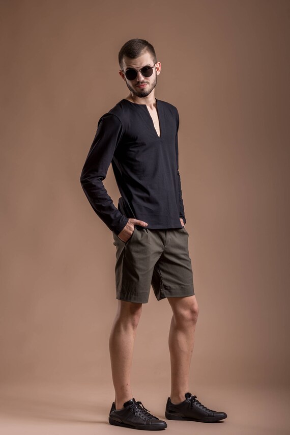 deep v neck black top