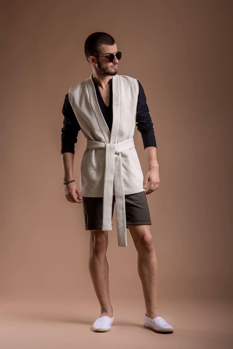 White kimono jacket White kimono vest Sleeveless kimono Minimalist vest Sleeveless kimono blazer Avant-garde for men