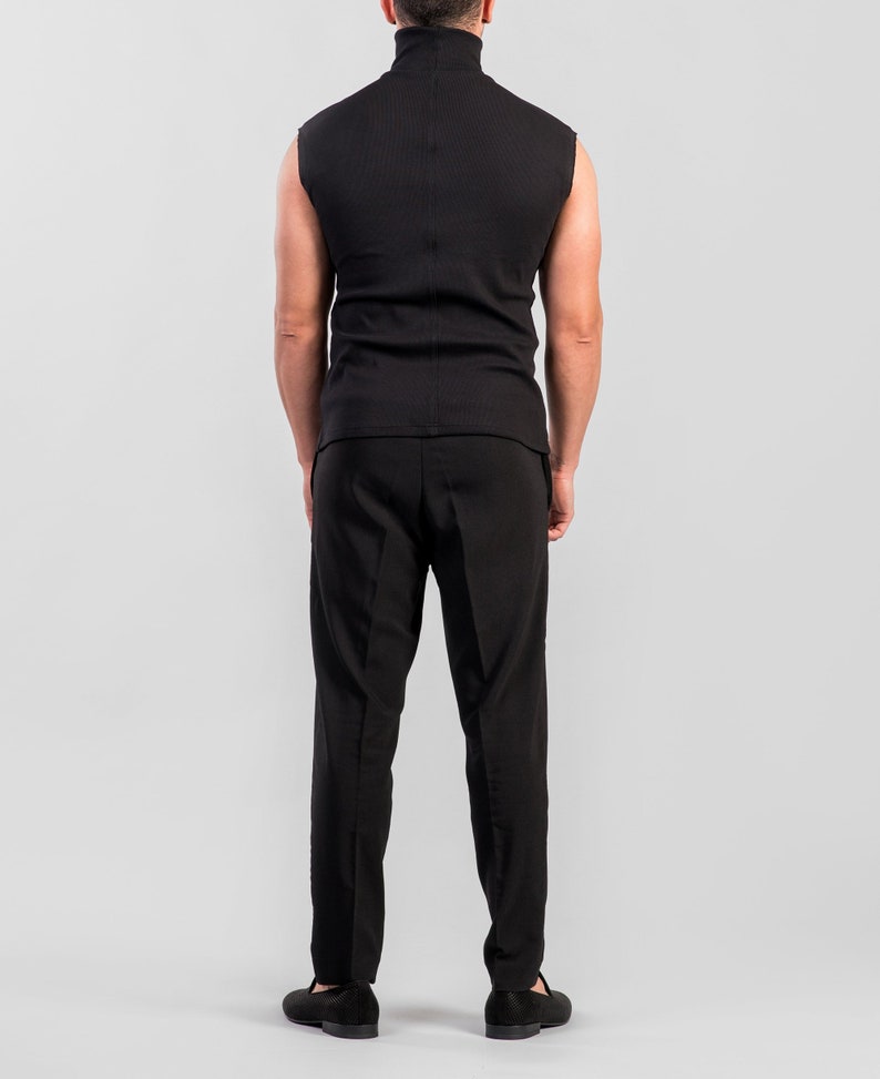 Sleeveless turtleneck top / Men's rawhem detailed tank Etsy