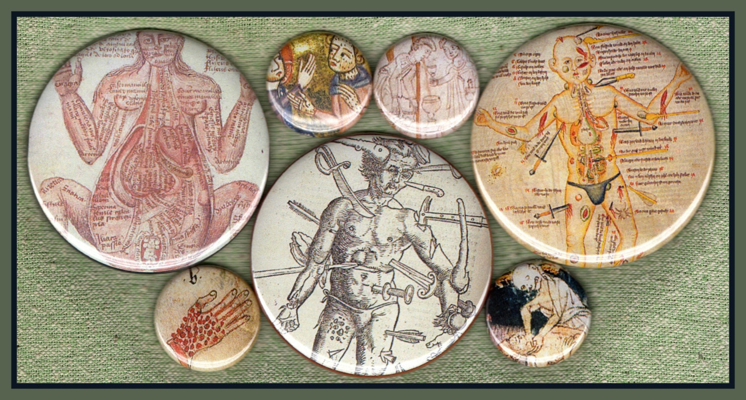 7 Medieval diseases MIXED SIZE set 1 inch buttons AND Etsy