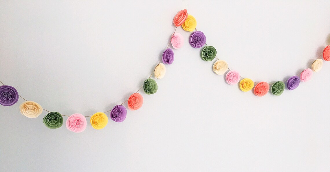 Pastel paper flower garland in shades of Pink yellow lilac Etsy