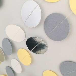 Paper circle garland grey and yellow decor paper bunting baby shower photo backdrop cake smash new baby lemon and grey image 3