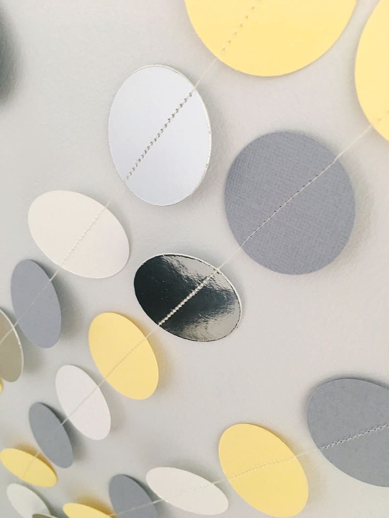 Paper circle garland grey and yellow decor paper bunting baby shower photo backdrop cake smash new baby lemon and grey image 3