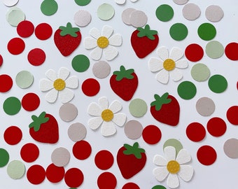 Strawberry and daisy confetti, strawberry party, daisy party decoration, berry sweet one party