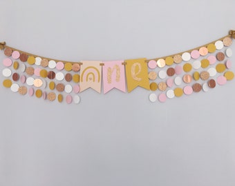 Boho Rainbow party banner, first birthday banner, highchair banner, rainbow party, photo backdrop, cake smash prop