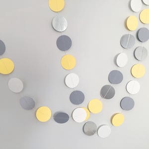 Paper circle garland grey and yellow decor paper bunting baby shower photo backdrop cake smash new baby lemon and grey image 2