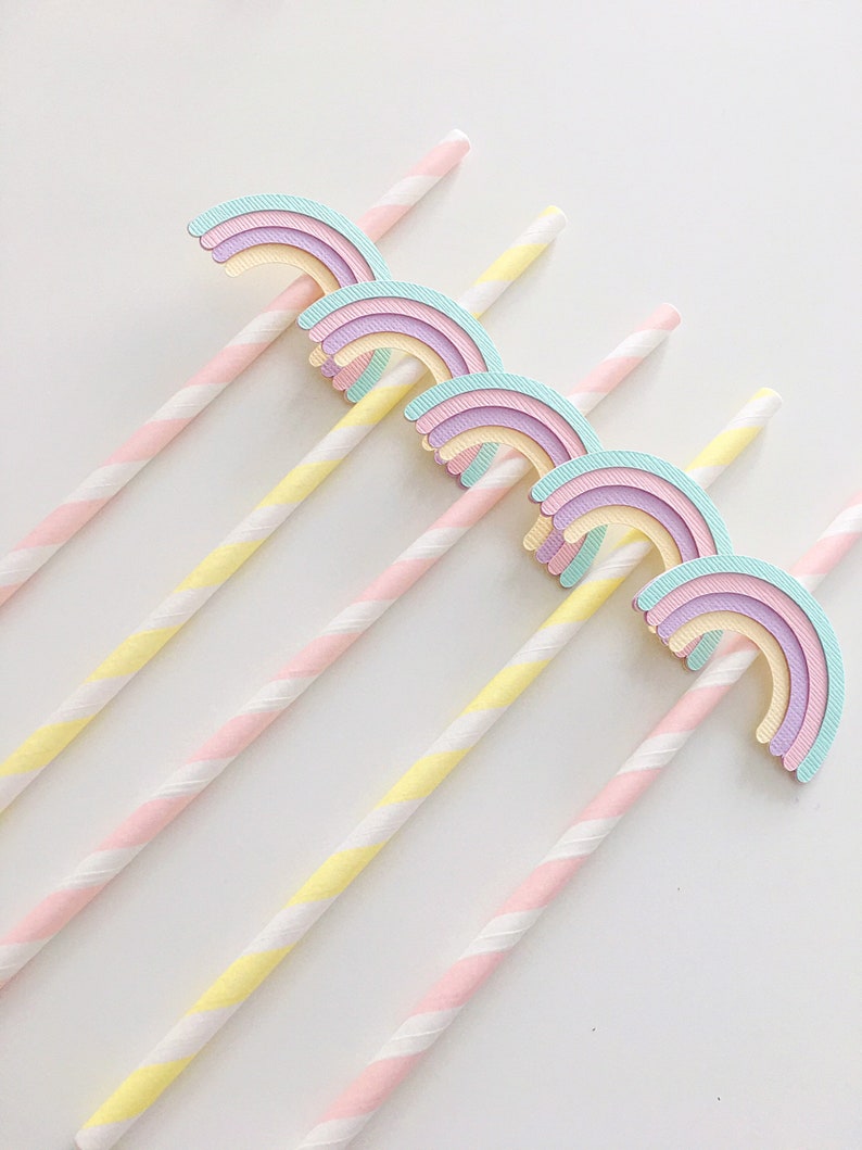 Pastel Rainbow Paper Straws Pastel Rainbow Party Baby Shower Etsy