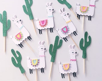 Llama and cactus cupcake toppers, fiesta party, tropical party,