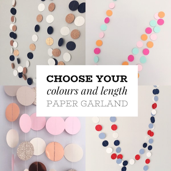 Create your own custom paper garland, Choose your own colours, Choose your own length, photo backdrop, party decor,balloon tail