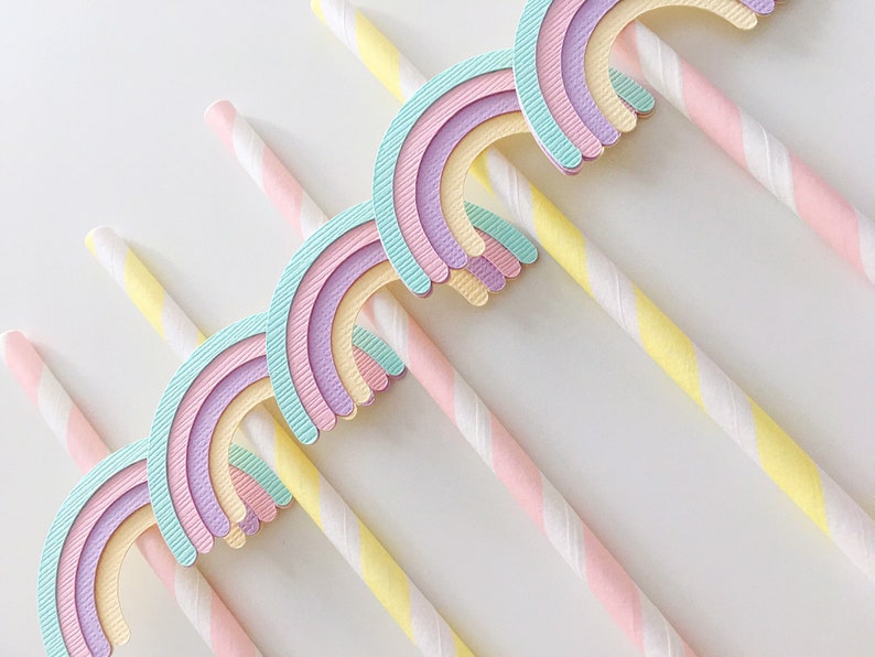Pastel Rainbow Paper Straws Pastel Rainbow Party Baby Shower Etsy