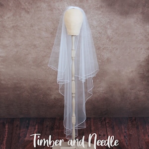 White 48&quot; longer-than-knee length Cascade Veil, Waterfall Veil,  Angel Cut veil with pencil edge