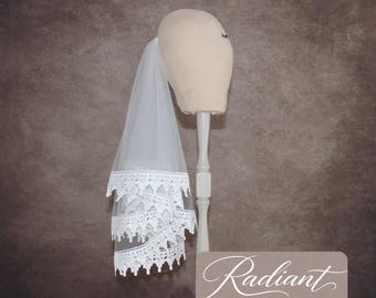 Two Tier White First Communion Veil Circular cut-Lace Edge