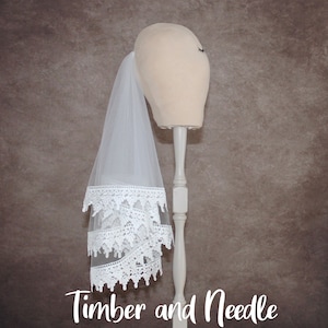 Two Tier White First Communion Veil Circular cut-Lace Edge