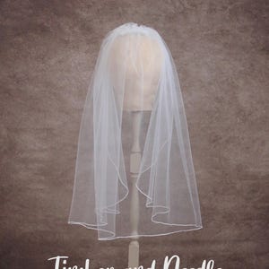 White 24&quot; Elbow Length Cascade Veil, Waterfall Veil,  Angel Cut veil with pencil edge