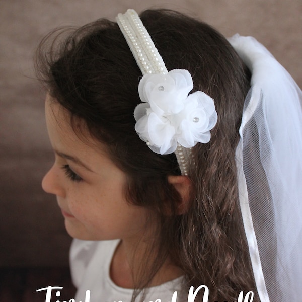 White First Communion Headband -Veil sold Separately -Quick ship