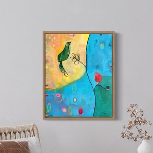 Abstract Art Bird Painting Giclee Art Print Canvas Print Original Art Abstract Wildlife Nature Painting Colorful Bird Wall Art foliage