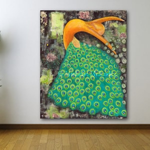 Peacock Painting Bird Art Flower Painting Dancer Girl Original Painting Giclee Canvas Print Abstract Art Wall Art Fine Art Large