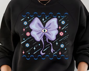 Bow Evil Eye Alien Sweater, Dreamcore Gift, Ugly Sweater Outer Space, Alien Christmas time, Weird Gifts, Coquette Evil Eye