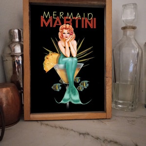 Vintage Mermaid Martini Wood Sign-Bar Decor-Kitchen Sign FREE SHIPPING