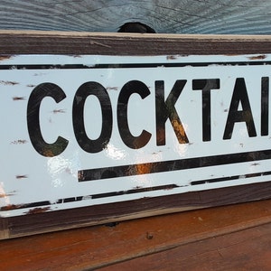 Cocktails Metal Sign Reclaimed Wood Frame FREE SHIPPING Bar Decor