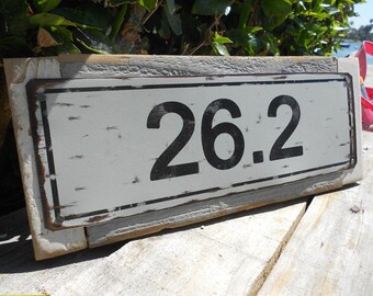 26.2 Marathon Metal Street Sign On Reclaimed Wood Frame