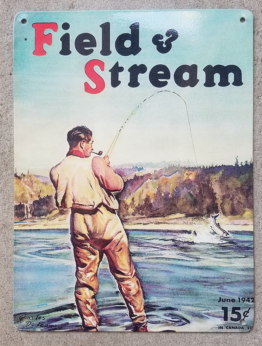 Vintage Field and Stream Magazine Cover Metal Sign Reproduction -   Canada
