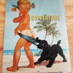 Vintage Coppertone Metal Sign Advertisement Beach Decor Wall Hanging
