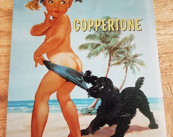 Vintage Coppertone Metal Sign Advertisement Beach Decor Wall Hanging