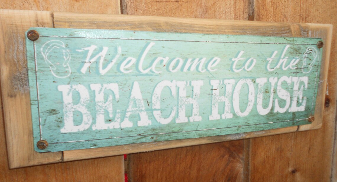 Beach House Metal Sign on Reclaimed Wood Frame FREE SHIPPING Etsy