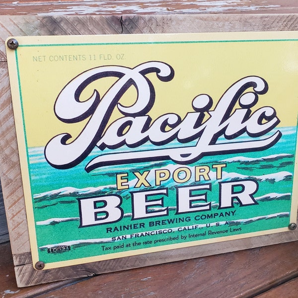 Vintage Pacific Export Beer Label Metal Sign Wood Frame FREE SHIPPING