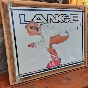 Vintage Lange Ski Boots Metal Sign Barn Wood Frame FREE SHIPPING