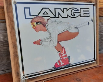 Vintage Lange Ski Boots Metal Sign Barn Wood Frame FREE SHIPPING