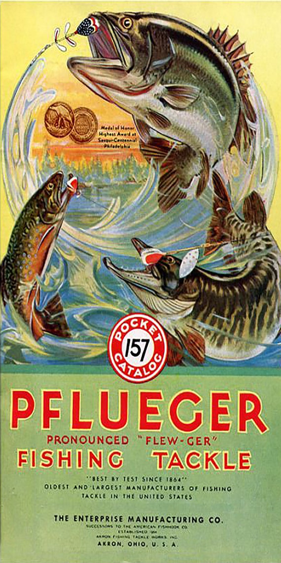 Vintage Plueger Fishing Tackle Ad Reproduction Metal Sign Trout Fishing  Decor 