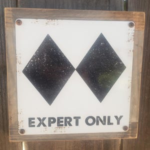 Expert Only Ski Snowboard Metal Sign Recycled Fence Wood Frame FREE SHIPPING