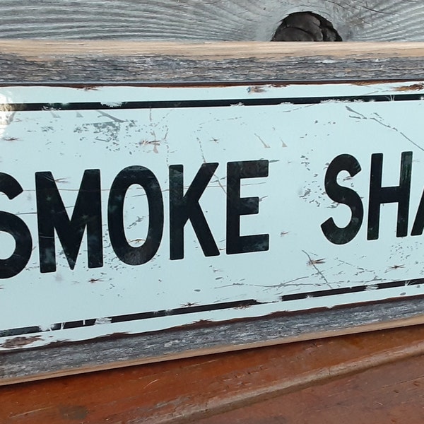 Smoke Shack Metal Street Sign Reclaimed Wood Frame FREE SHIPPING