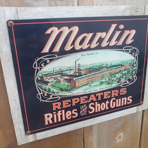Vintage Marlin Rifles Metal Sign Mountain Cabin Decor Reproduction