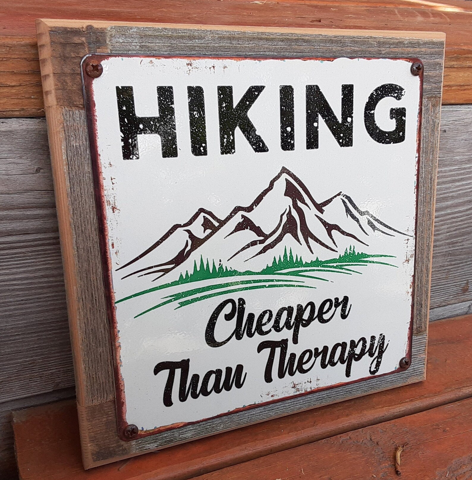 Hiking is Cheaper Than Therapy Metal Sign Reclaimed Wood Frame FREE ...