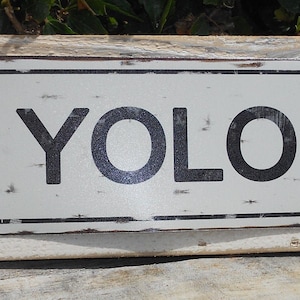 YOLO Metal Street Sign Reclaimed Wood Frame
