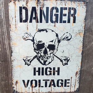Danger High Voltage Metal Sign Skull Crossbones FREE SHIPPING