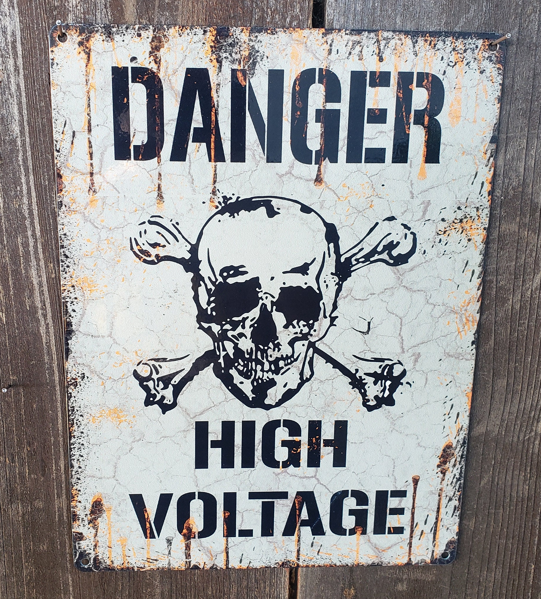 Danger High Voltage Metal Sign: Skull & Crossbones, Handmade USA