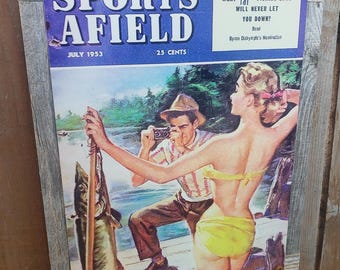 Vintage Sports Afield Magazine Cover Framed Metal Sign Reproduction
