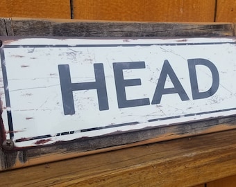 Head Metal Sign Boat Bathroom Decor Reclaimed Wood Frame Street Sign