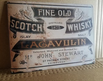 Vintage Lagavulin Scotch whiskey single malt label reproduction metal sign