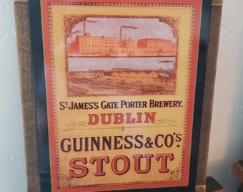 Vintage Dublin Guinness Stout Ad Metal Sign Wood Frame FREE SHIPPING